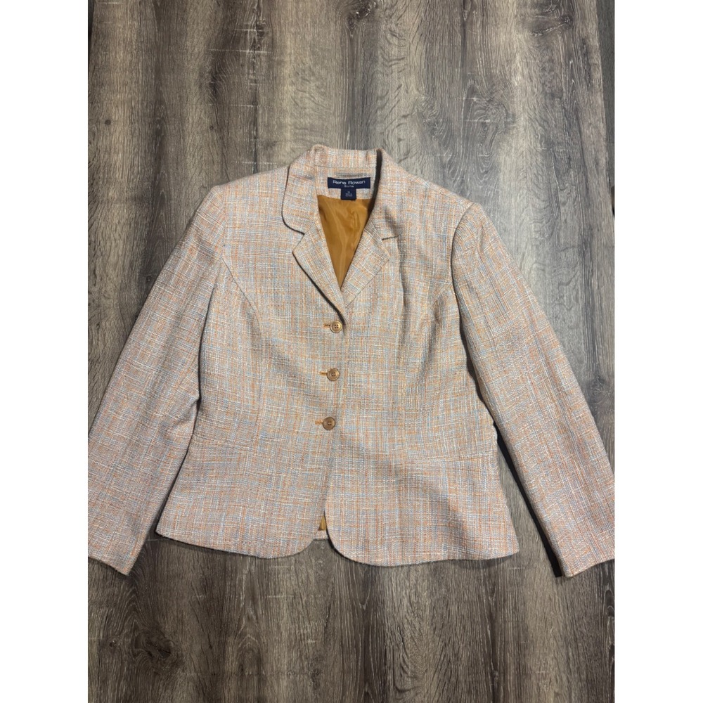 Rena Rowan Suits Orange Blue Tweed Blazer Jacket Size 14 3ER30C035